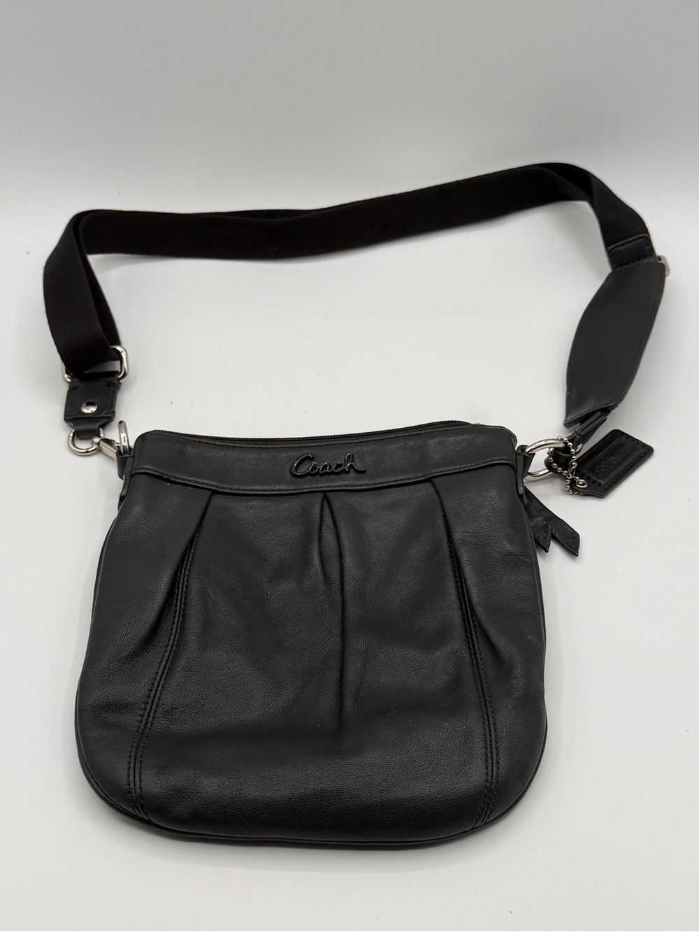 Coach Black Leather Adjustable Zip Closure Crossbody Bag #L0826-42585